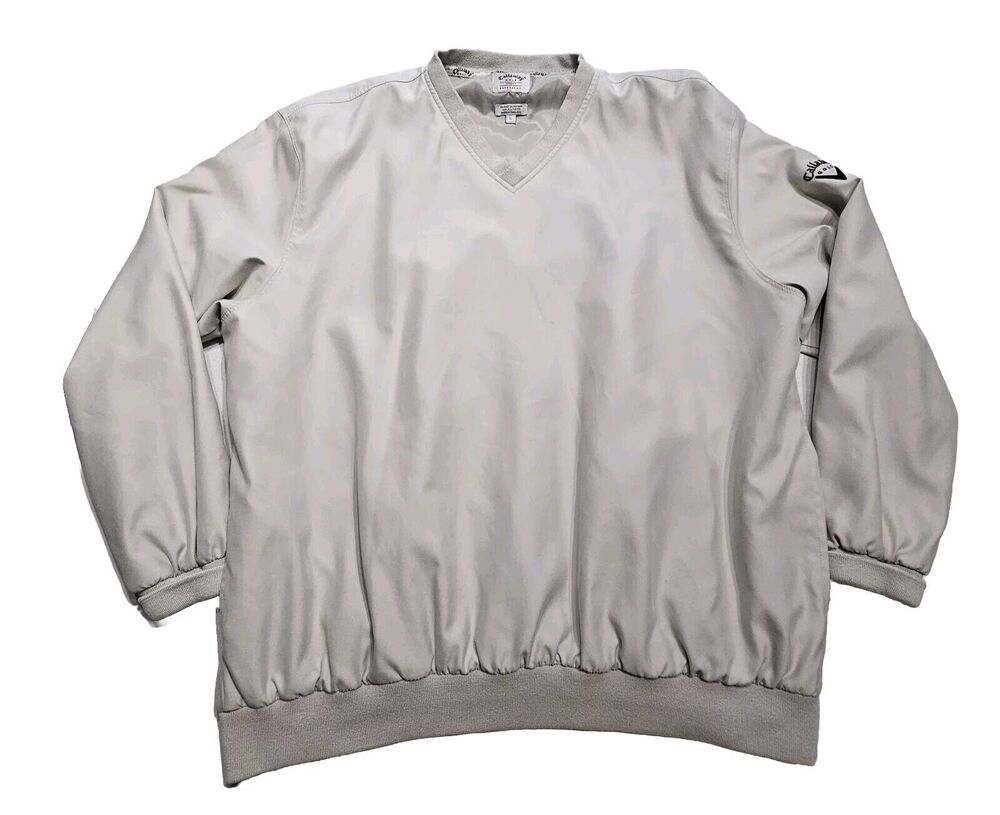 Callaway Sweater Mens Ivory L Brushed Microfiber VNeck Pullover Golf Windbreaker